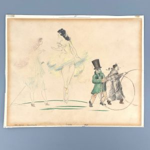 Bunt- und Bleistiftzeichnung "Die feine Governess" von Fritz von Herzmanovsky-Orlando, 1919