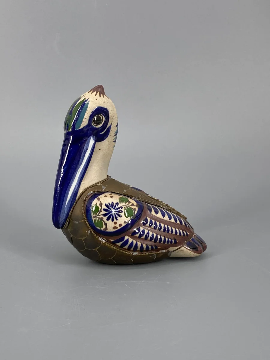 Pelikan Figur aus Keramik und Messing, Mexiko – Bild 2