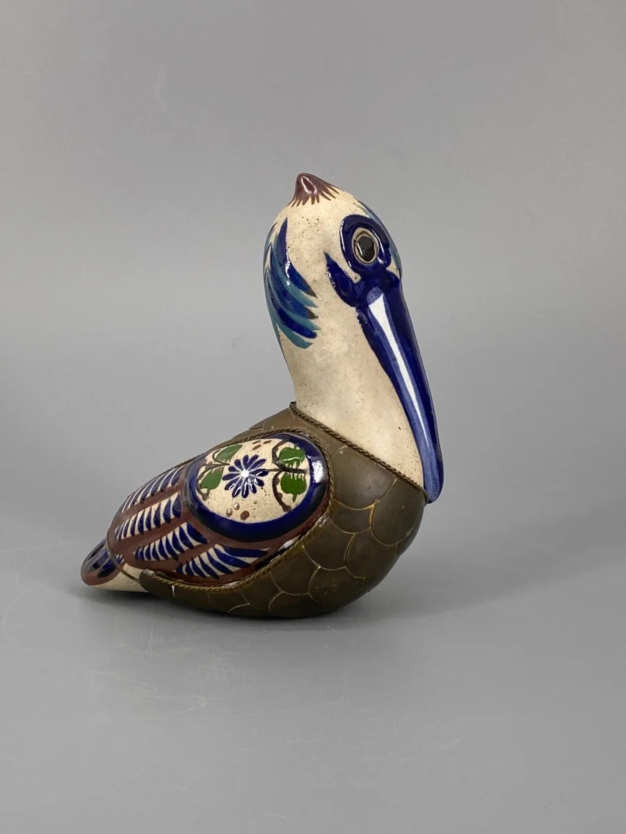 Pelikan Figur aus Keramik und Messing, Mexiko – Bild 5
