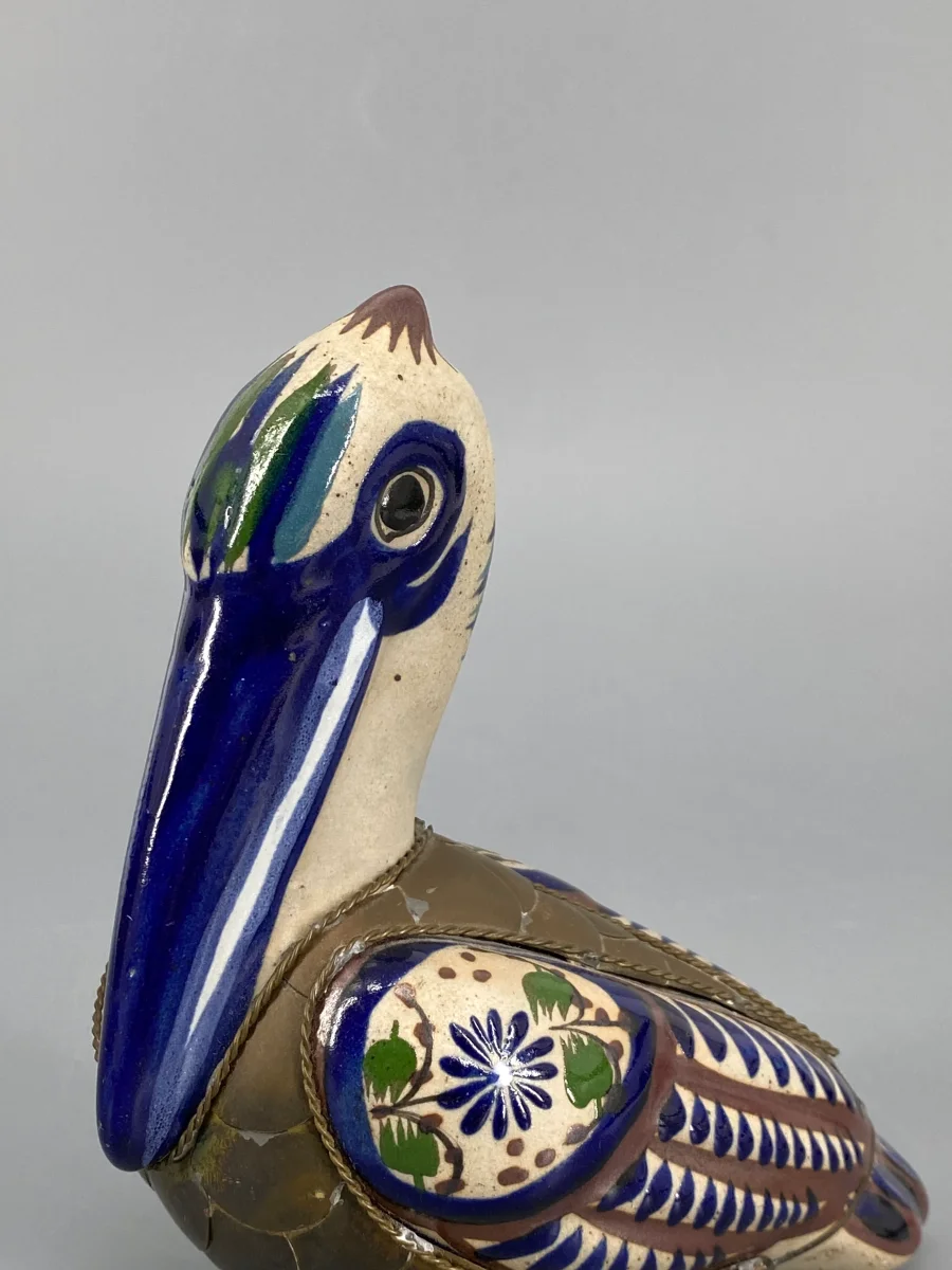Pelikan Figur aus Keramik und Messing, Mexiko – Bild 3