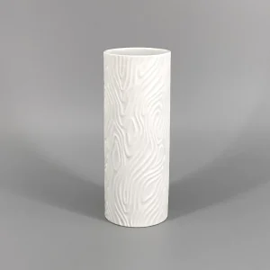 weiße Biskuit Porzellan Vase mit Holzmaserung von H&C Heinrich, Deutschland, 70er