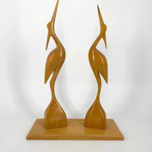 Mid Century Design Kranichfigur aus hellem Holz, Deutschland 1950er
