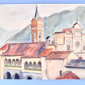 Sacro Monte Madonne des Sasso, Kloster. Aquarell-Zeichnung