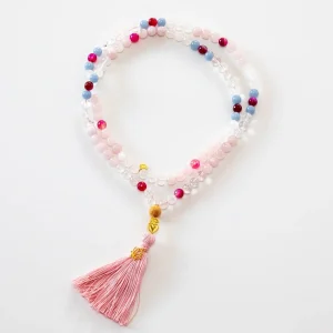 Mala Kette aus Rosenquarz, Mondstein & Angelit: TRUE LOVE