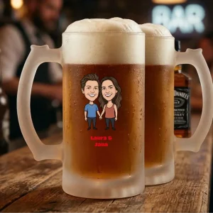 Regenbogen Bierkrug Glas mit Foto und Namen personalisiert